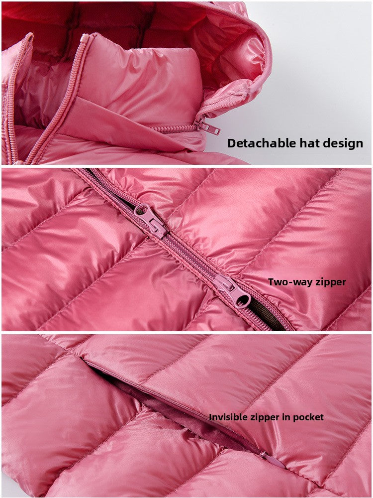 Premium Lättviktig Dunjacka med Avtagbar Huva för Kvinnor
