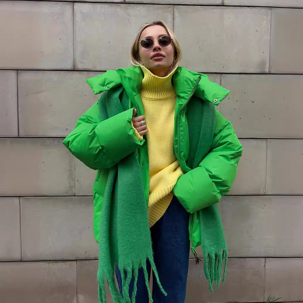 Varm Jacka med Polyesterfyllning och Löst Snitt för Kvinnor