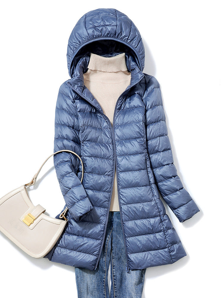 Premium Lättviktig Dunjacka med Avtagbar Huva för Kvinnor