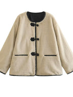 Stilfull Imitationpälsjacka med Rund Hals och Löst Skärning för Kvinnor