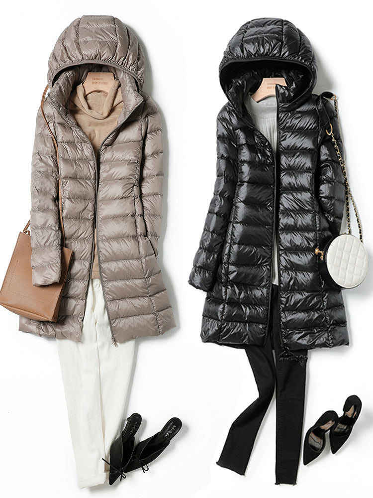 Premium Lättviktig Dunjacka med Avtagbar Huva för Kvinnor