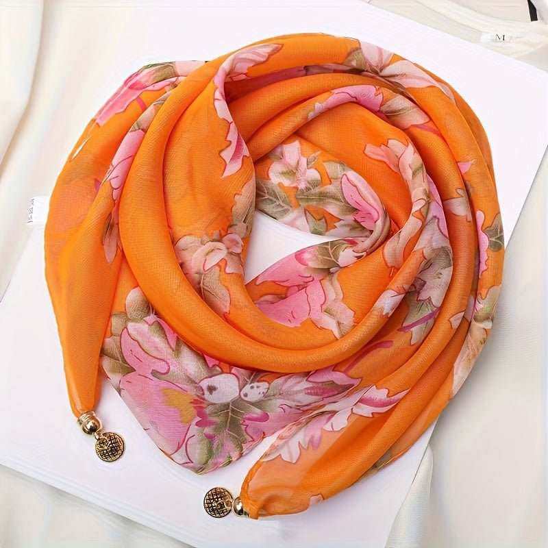 Avslappnad Blommig Halsduk i Polyester – 60x60 cm, Magnetisk Spänne - STILUNA