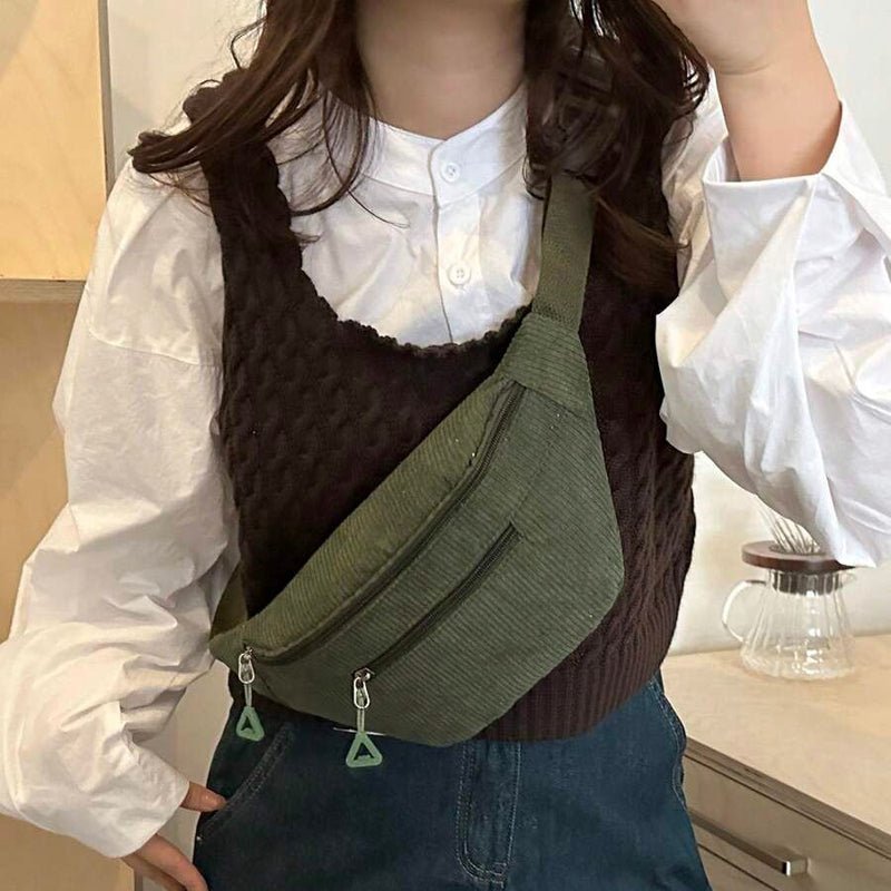 Avslappnad Enfärgad Axelväska i Corduroy – 16,5 cm x 33 cm - STILUNA