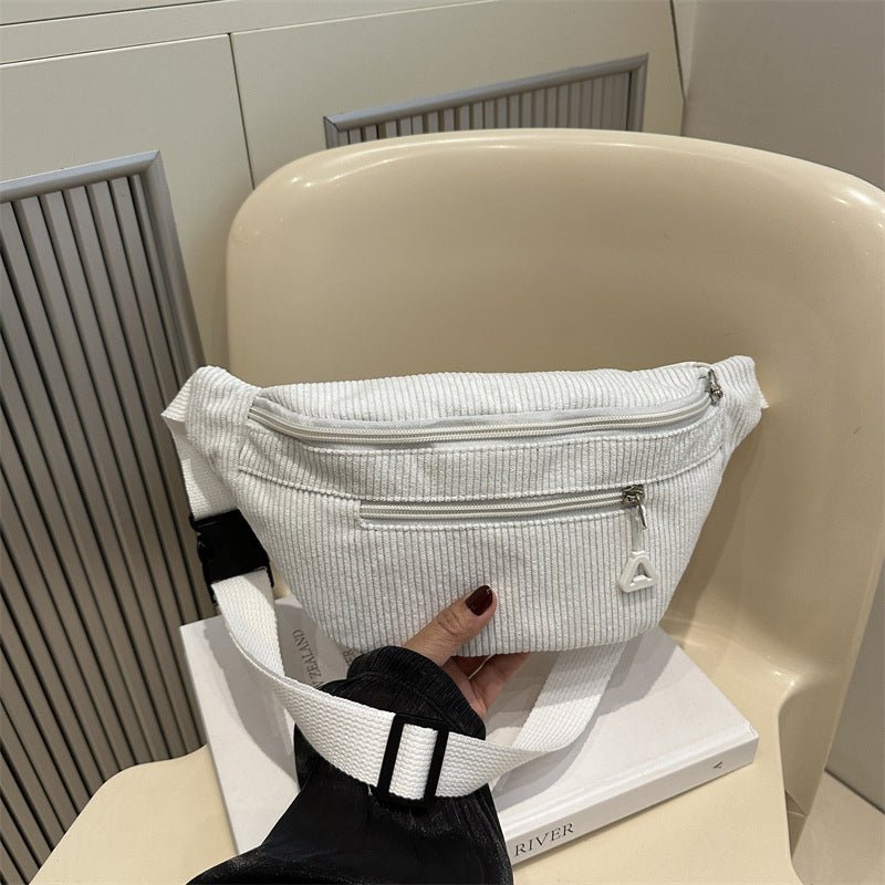 Avslappnad Enfärgad Axelväska i Corduroy – 16,5 cm x 33 cm - STILUNA