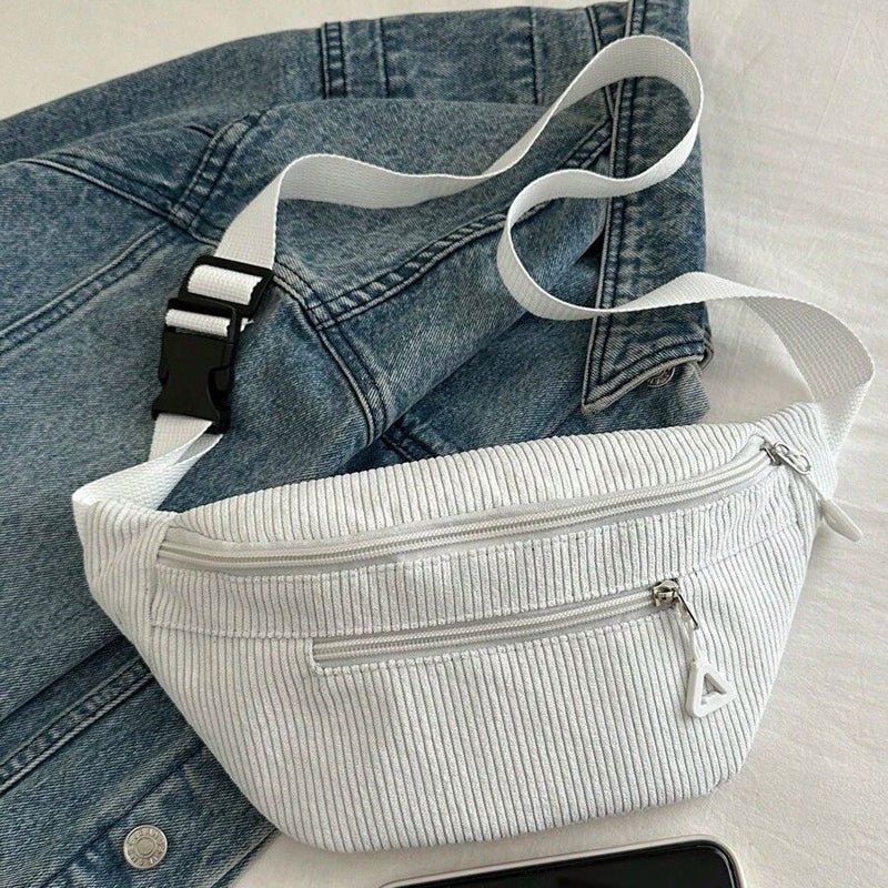 Avslappnad Enfärgad Axelväska i Corduroy – 16,5 cm x 33 cm - STILUNA