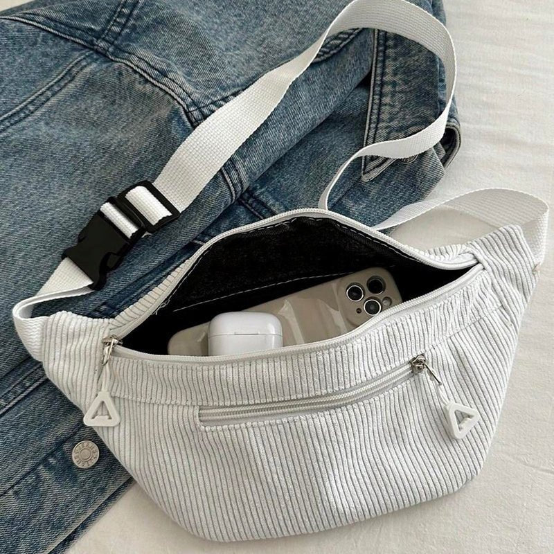 Avslappnad Enfärgad Axelväska i Corduroy – 16,5 cm x 33 cm - STILUNA