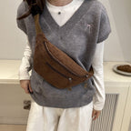 Avslappnad Enfärgad Axelväska i Corduroy – 16,5 cm x 33 cm - STILUNA