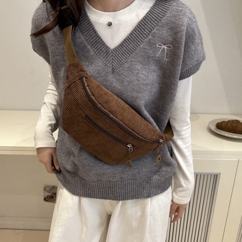 Avslappnad Enfärgad Axelväska i Corduroy – 16,5 cm x 33 cm - STILUNA