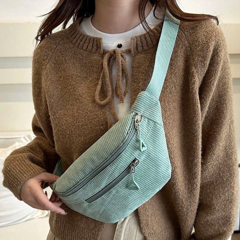 Avslappnad Enfärgad Axelväska i Corduroy – 16,5 cm x 33 cm - STILUNA