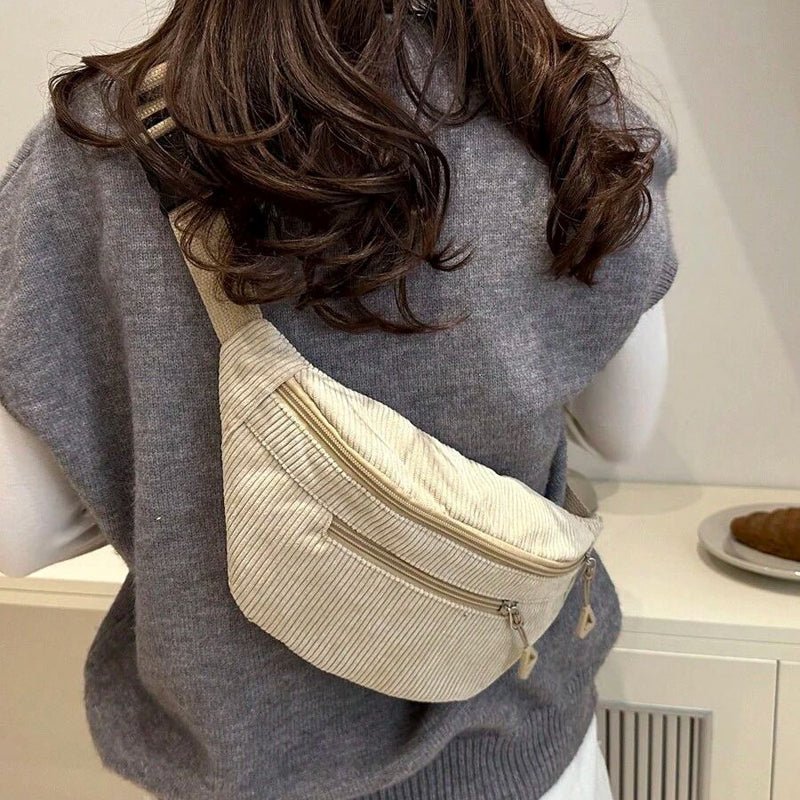 Avslappnad Enfärgad Axelväska i Corduroy – 16,5 cm x 33 cm - STILUNA
