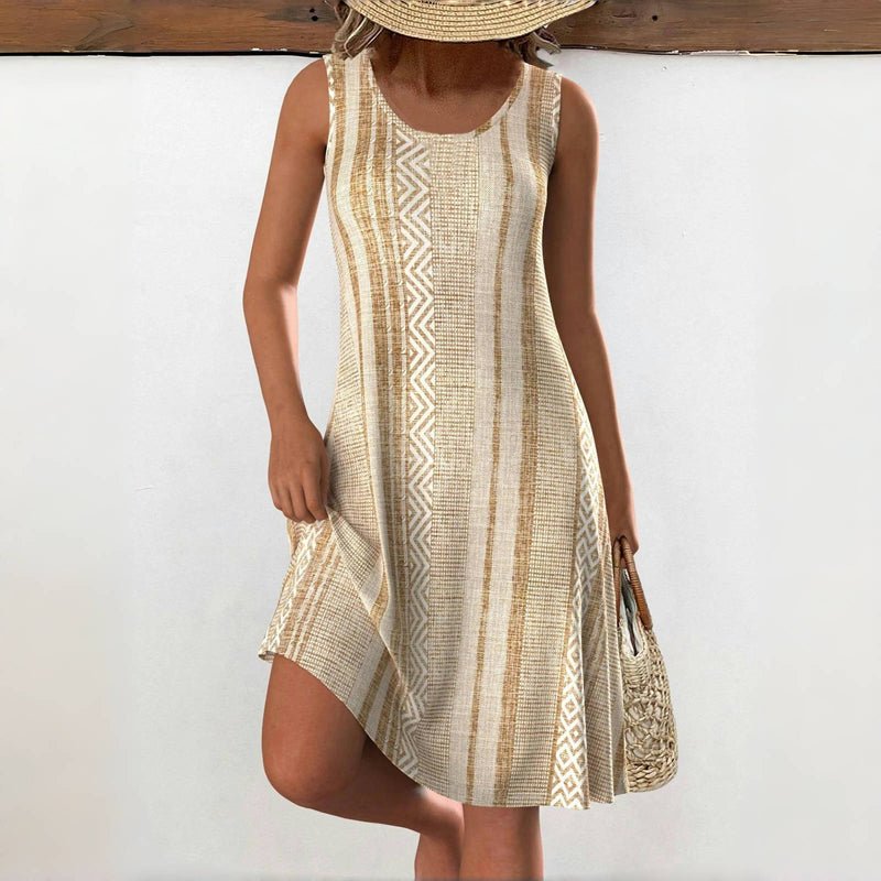 Avslappnad Vintage Klänning i Bomull och Polyester – Ärmlös Knälång Klänning för Vår och Sommar - STILUNA