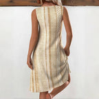 Avslappnad Vintage Klänning i Bomull och Polyester – Ärmlös Knälång Klänning för Vår och Sommar - STILUNA