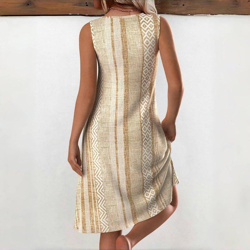 Avslappnad Vintage Klänning i Bomull och Polyester – Ärmlös Knälång Klänning för Vår och Sommar - STILUNA