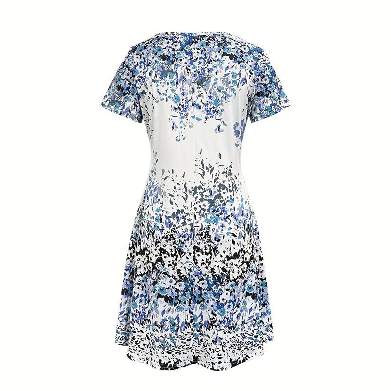 Avslappnad Vintage Klänning i Bomull och Polyester – Kortärmad V - Ringning - STILUNA