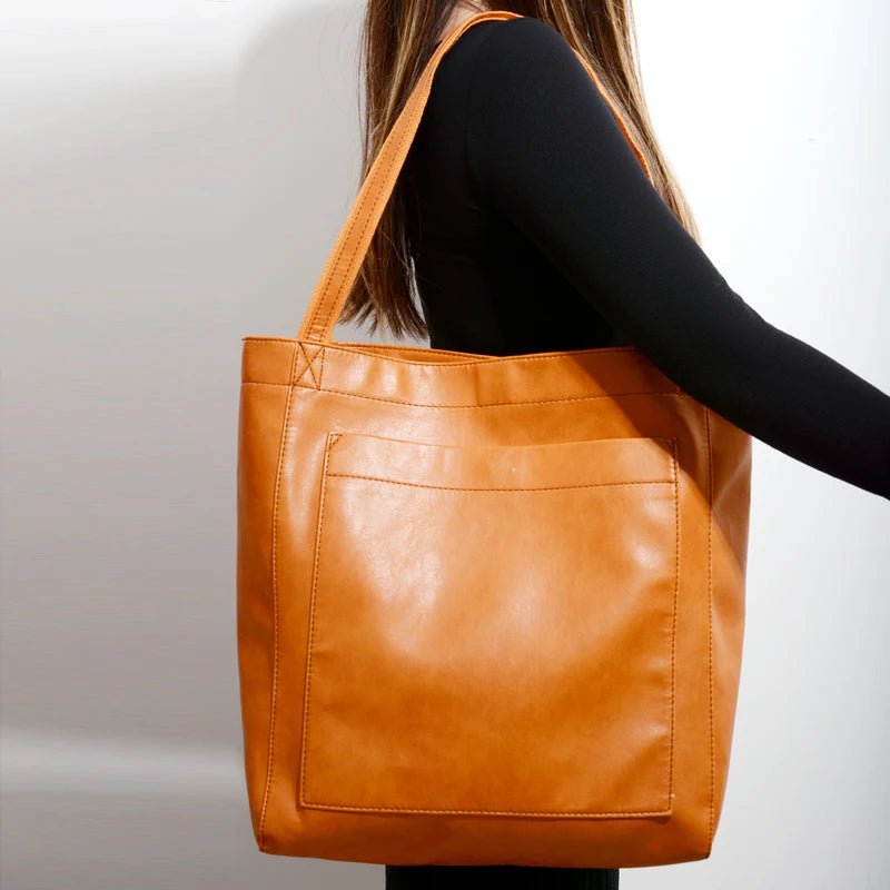 Axelväska Oljevaxläder Stor Kapacitet Modernt Nytt Stort Tote Bag Retro Mjuk Läder Överdimensionerad Shopping Handväska - STILUNA