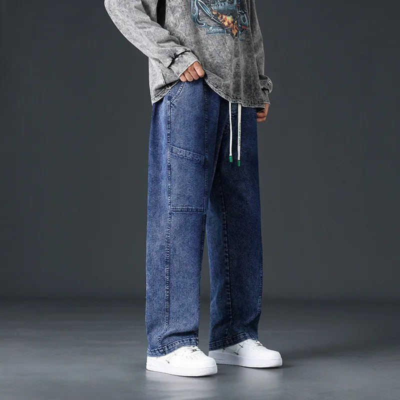 Baggy Streetwear Jeans i Premium 100% Bomull med Elastisk Midja - STILUNA