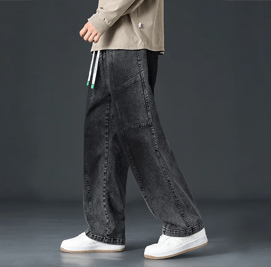 Baggy Streetwear Jeans i Premium 100% Bomull med Elastisk Midja - STILUNA