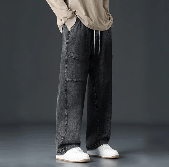 Baggy Streetwear Jeans i Premium 100% Bomull med Elastisk Midja - STILUNA