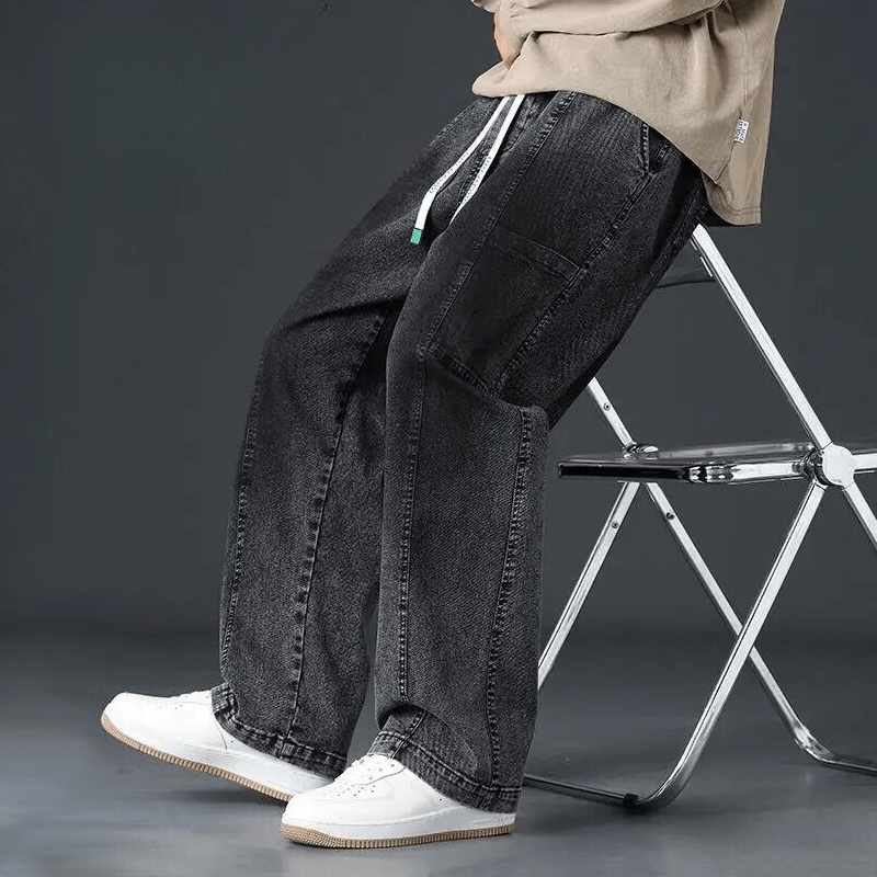 Baggy Streetwear Jeans i Premium 100% Bomull med Elastisk Midja - STILUNA