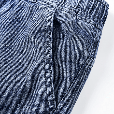 Bermuda Cargo Denim Shorts i Vintage Blå och Kolgrå med Elastisk Midja - STILUNA