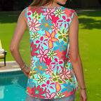 Blommigt Linne i Bomull och Polyester – Ärmlös V - Ringning för Vår och Sommar - STILUNA