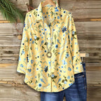 Blommönstrad Långärmad Blus i Bomullspolyester – Avslappnad Stil för Alla Säsonger - STILUNA