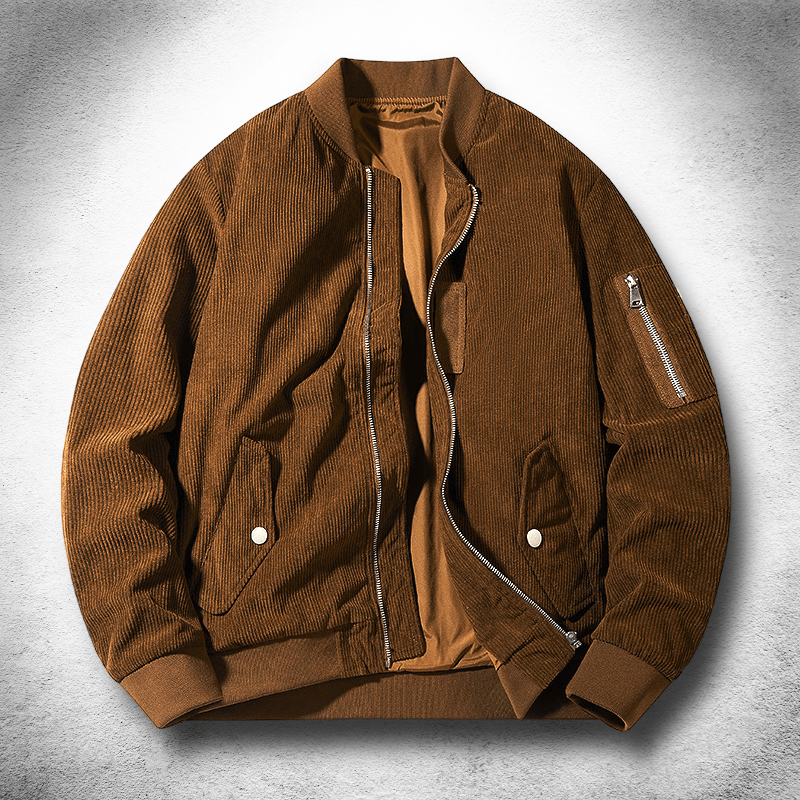 Bomberjacka i Corduroy med Premium Metall Detaljer – Mjuk och Klassisk Design för Tidlös Stil - STILUNA