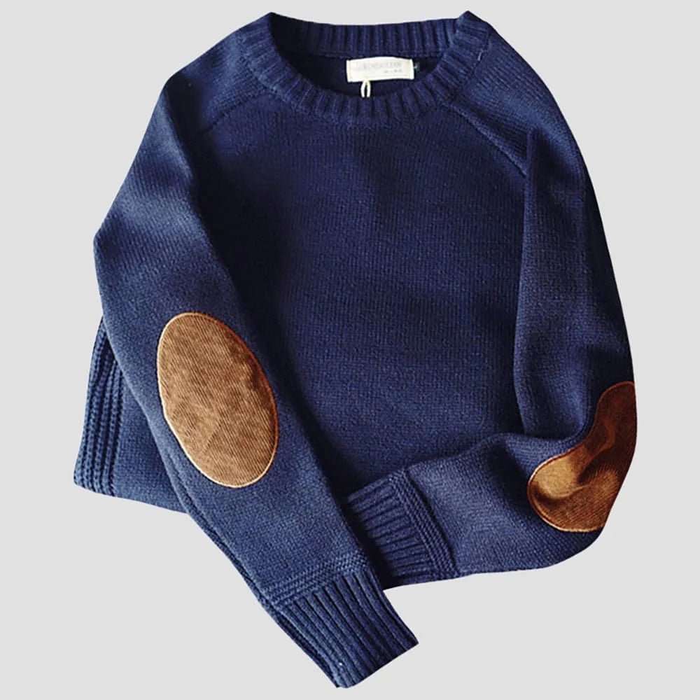 Boston Wool Sweater med Corduroy Elbow Pads – Elegant och Varm - STILUNA