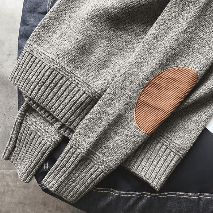 Boston Wool Sweater med Corduroy Elbow Pads – Elegant och Varm - STILUNA