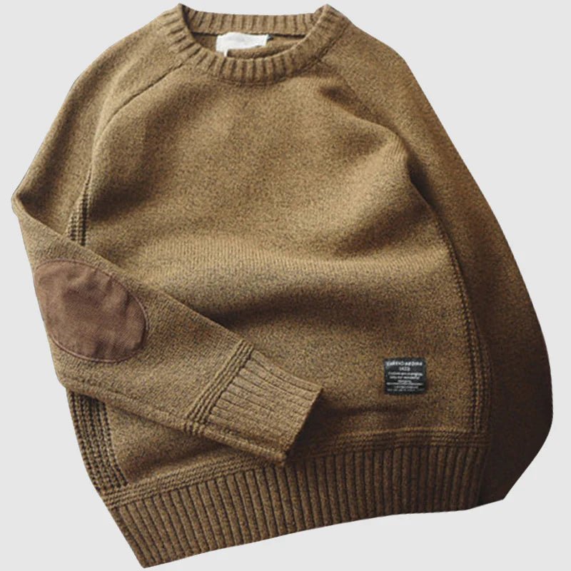 Boston Wool Sweater med Corduroy Elbow Pads – Elegant och Varm - STILUNA