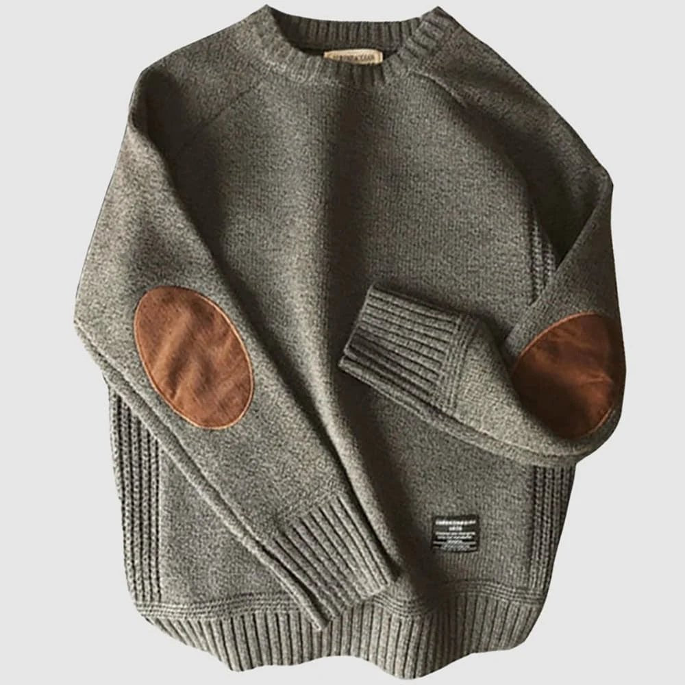 Boston Wool Sweater med Corduroy Elbow Pads – Elegant och Varm - STILUNA