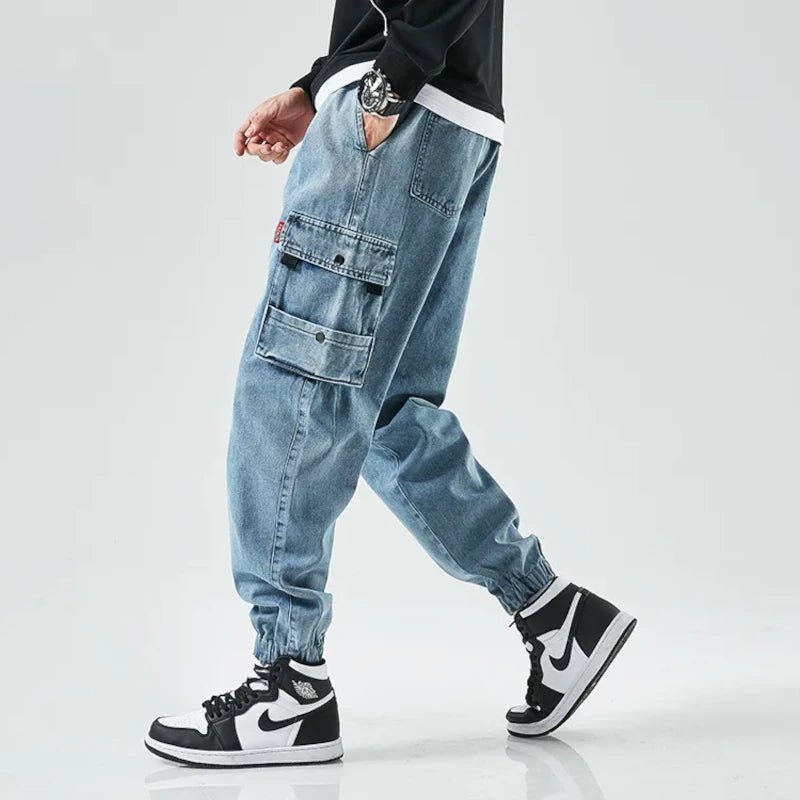 Cargo Jogger Jeans i Denim med Elastisk Midja och Taperad Passform - STILUNA