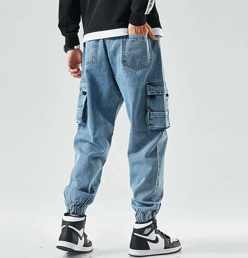 Cargo Jogger Jeans i Denim med Elastisk Midja och Taperad Passform - STILUNA