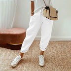 Casual Byxor i Bomull och Linne – Enfärgade med Dragsko och Fickor - STILUNA