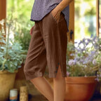 Casual Enfärgade Byxor i Bomull och Hampa med Elastisk Midja - STILUNA