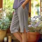 Casual Enfärgade Byxor i Bomull och Hampa med Elastisk Midja - STILUNA