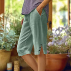 Casual Enfärgade Byxor i Bomull och Hampa med Elastisk Midja - STILUNA