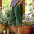 Casual Enfärgade Byxor i Bomull och Hampa med Elastisk Midja - STILUNA