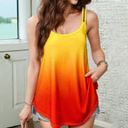 Casual Träningslinne med Gradientmönster – Ärmlös U - Ringning i Bomull och Polyester för Vår och Sommar - STILUNA