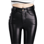 Dam Byxor Svart PU Läder Fleecefoder Hög Midja Smal Passform - STILUNA