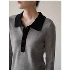 Dam Tröja Grå Cashmere Polo Krage - STILUNA