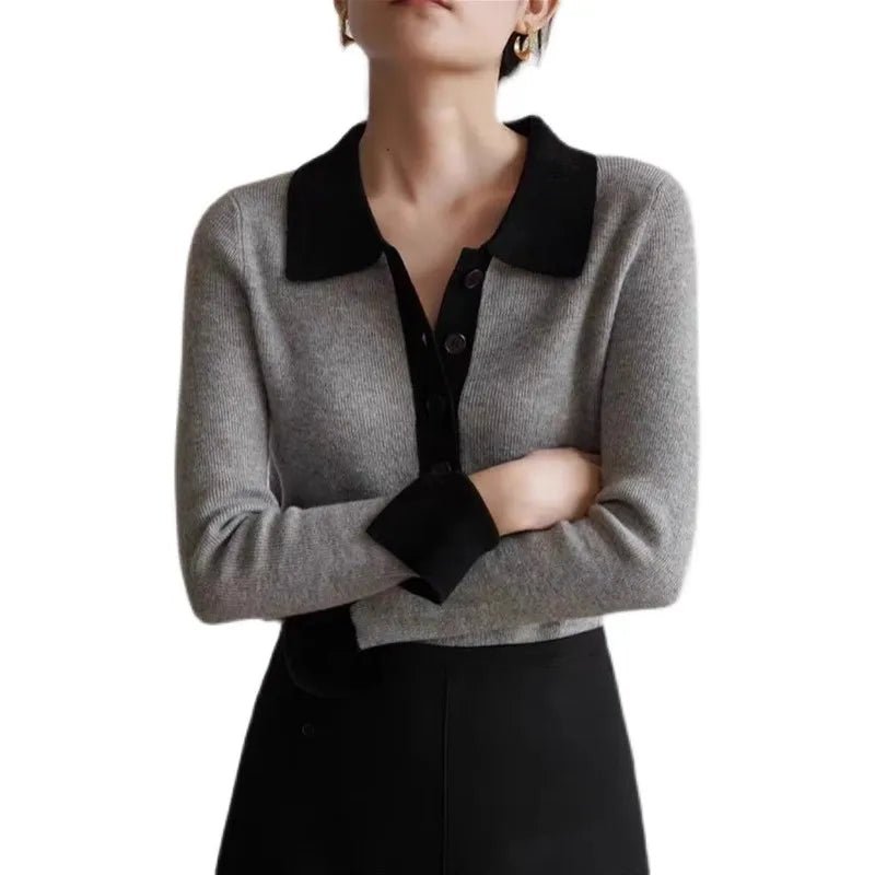 Dam Tröja Grå Cashmere Polo Krage - STILUNA