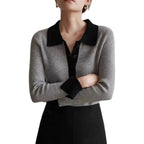 Dam Tröja Grå Cashmere Polo Krage - STILUNA