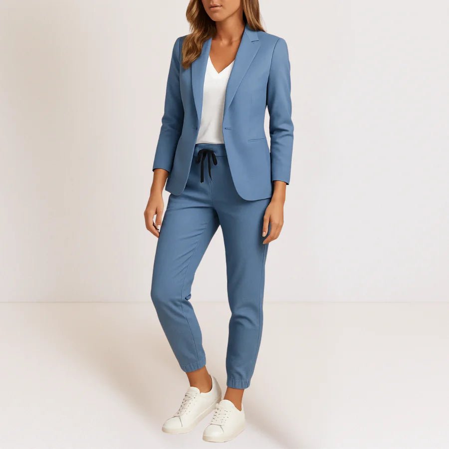 Damernas Tvådelade Kostym Ocean Blue Storlek M Stretch Crepe - STILUNA