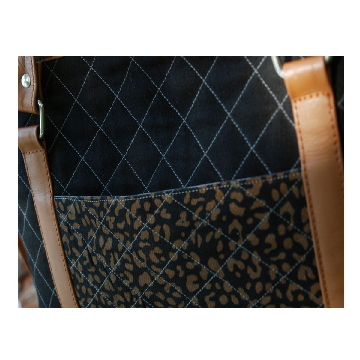 Denim Kilim Läder Svart Sittsäck - STILUNA