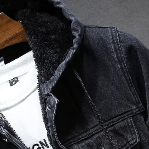 Denimjacka med Fuskpälsfoder och Huva – Klassisk Stil för Kalla Dagar - STILUNA