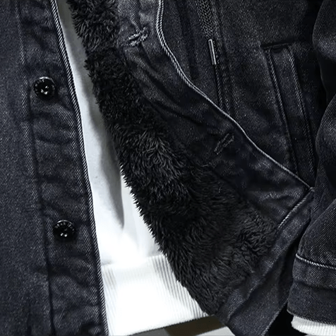 Denimjacka med Fuskpälsfoder och Huva – Klassisk Stil för Kalla Dagar - STILUNA