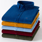 Herrskjorta i bomullscorderoj med långa ärmar, enfärgad, casual business, knappar - STILUNASHOP