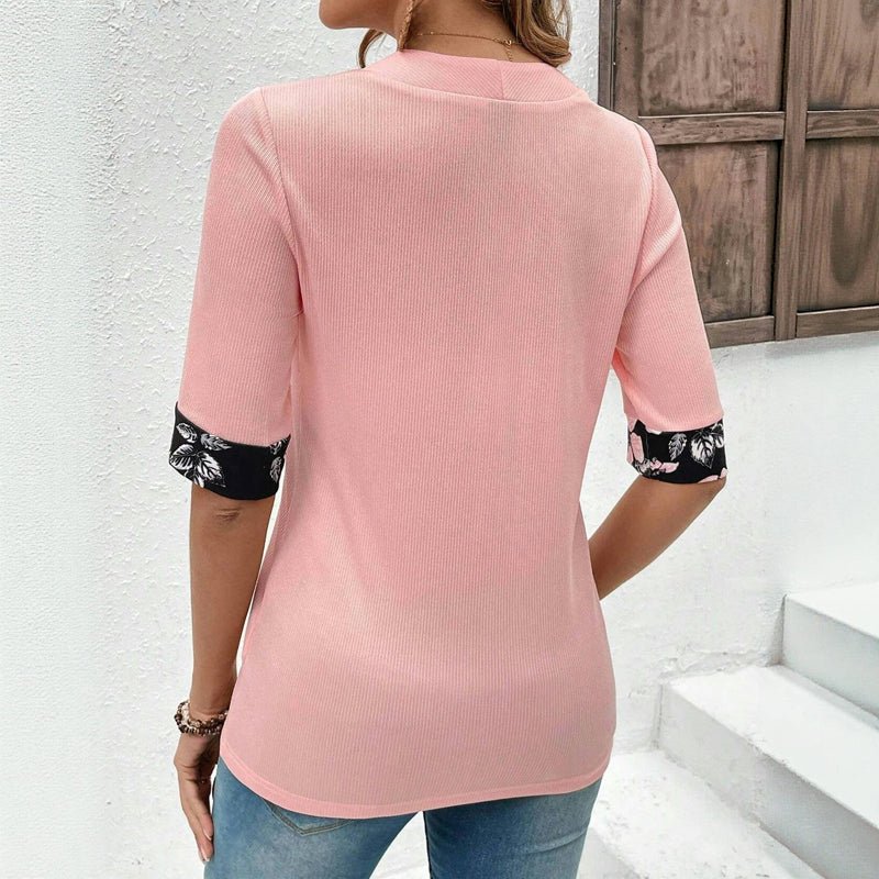 Elegant Blommig Lapptäcksblus i Bomull och Polyester för Vår och Sommar - STILUNA