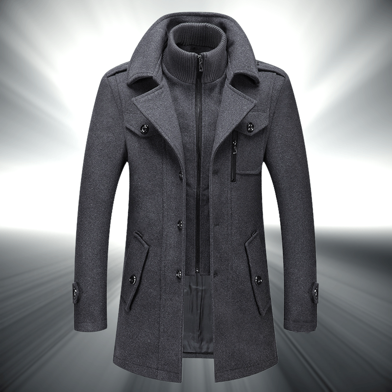 Elegant Herrkappa i Cashmere och Ull med Avtagbar Krage och Bib - STILUNA